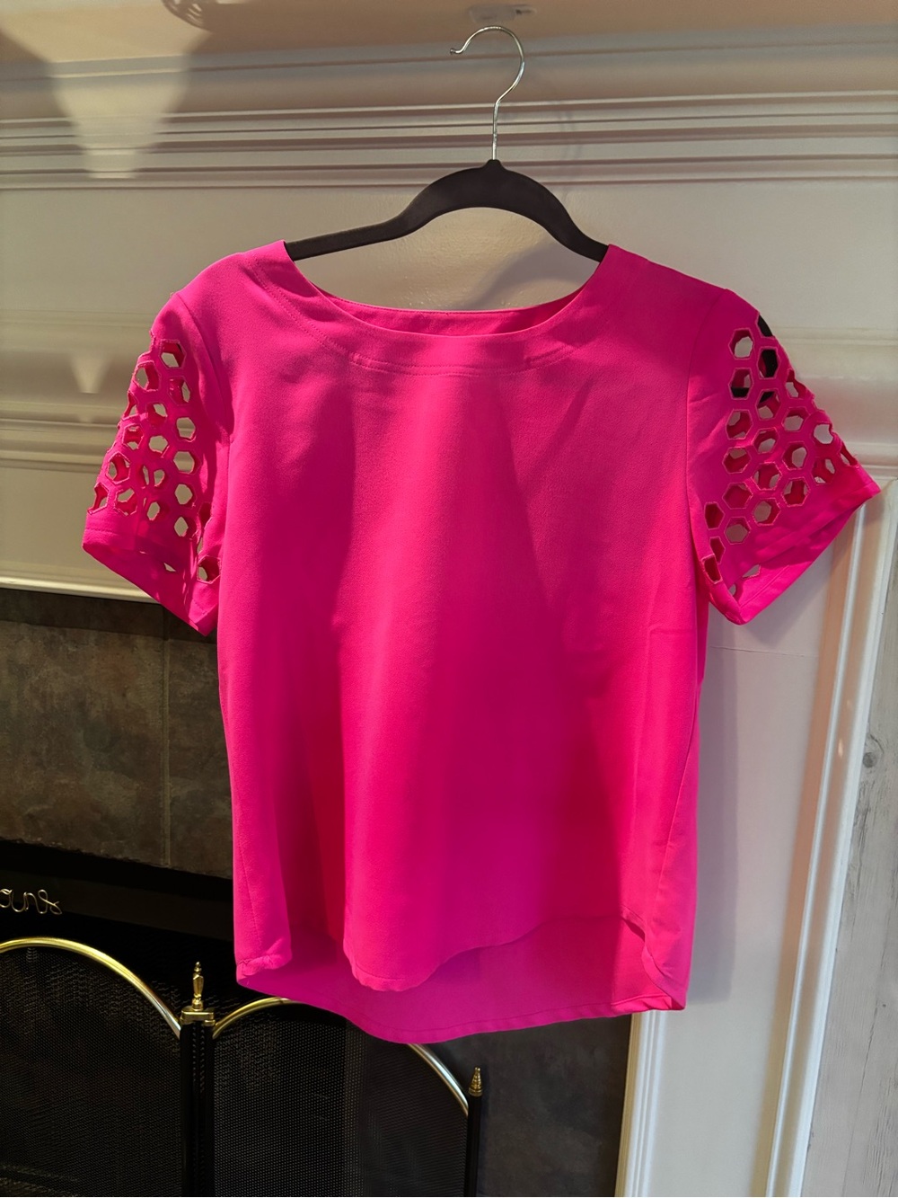 Sugarlips Hot Pink Short Sleeve Blouse with Cutout Sleeves